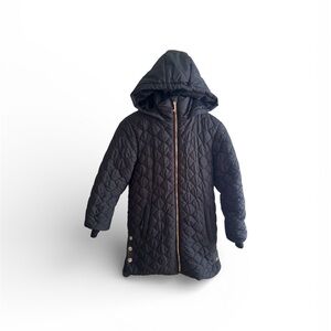 Juicy Couture Long Quilted Black Hooded Puffer Coat Girls Size 14
